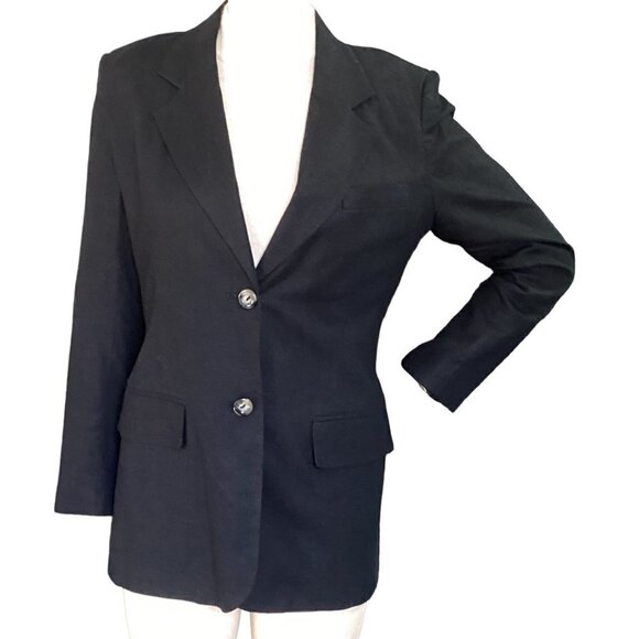 Bice Sz 8 Black Linen-Rayon Two Button Boyfriend Style Blazer Jacket 180G - Picture 2 of 8